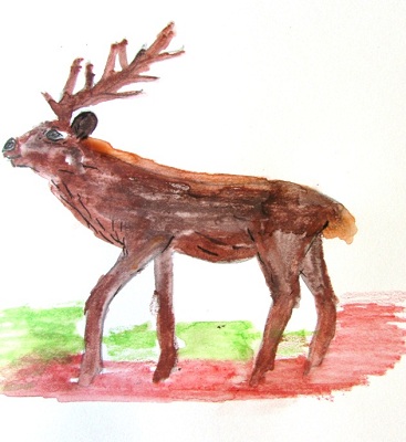 Рисуем акварельными карандашами новогоднего оленя
