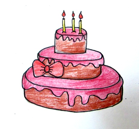 Нарисуем праздничный торт цветными карандашами