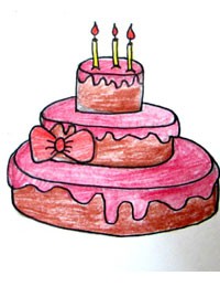 Нарисуем праздничный торт цветными карандашами