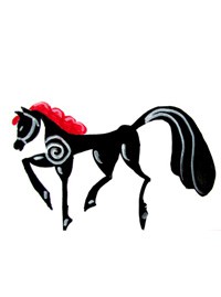Конь в технике городецкой росписи